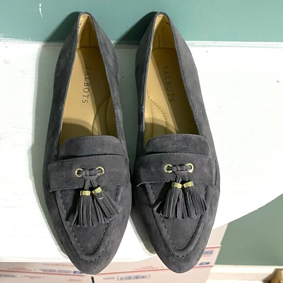 Talbots Francesca Suede Driving Flats tassel 6.5 Gray Loafers Preppy Old Money - Picture 4 of 9